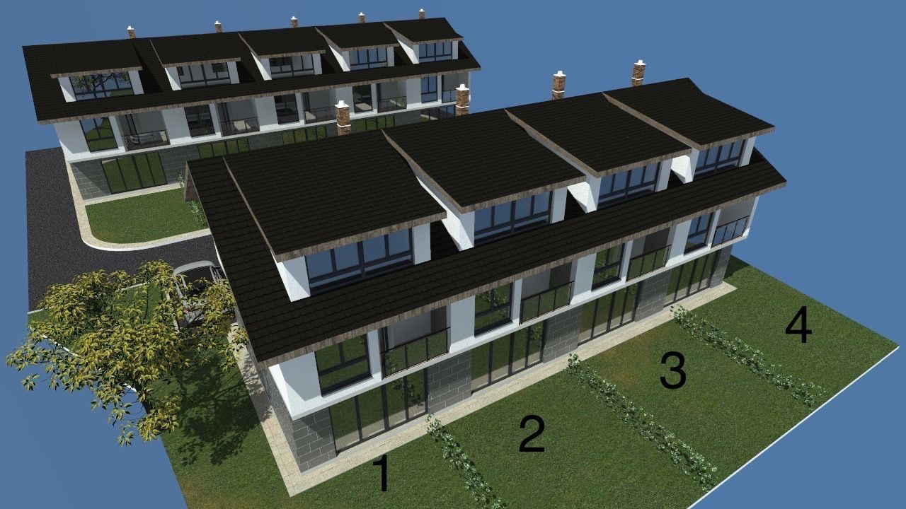 Three-storey terraced house in Banevo – modern construction, yard and two parking spaces