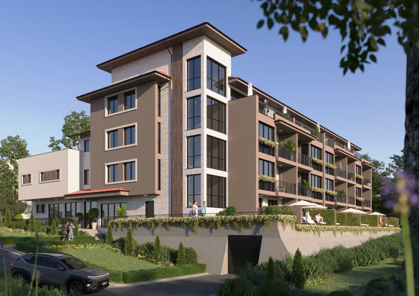 Luxury spacious house with panoramic terraces and a private garden in a modern complex near the sea